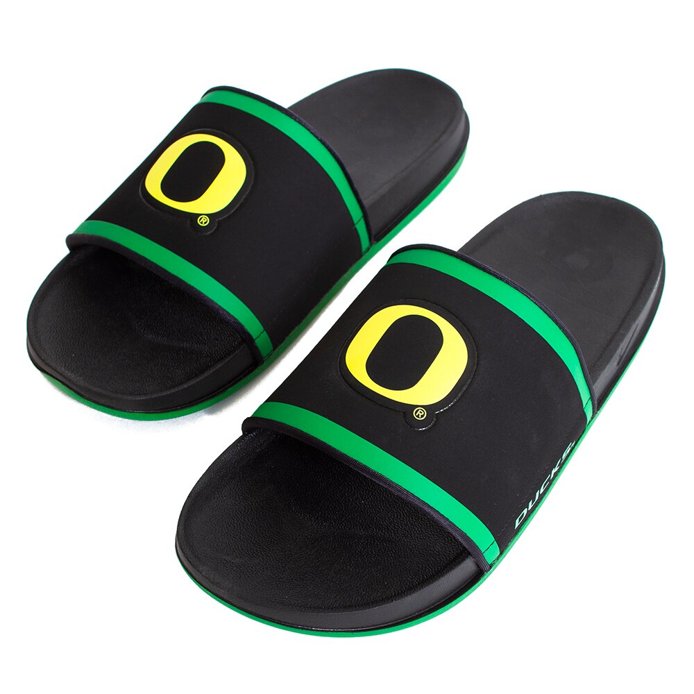 Black Nike Team Offcourt Leather Strap & Green Sole 23 Yellow Slide