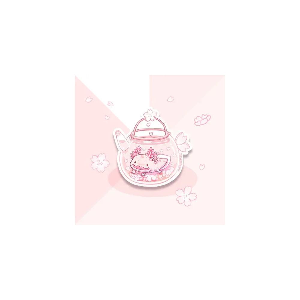 Cherry Blossom Axolotl Tea | Transparent Vinyl Sticker