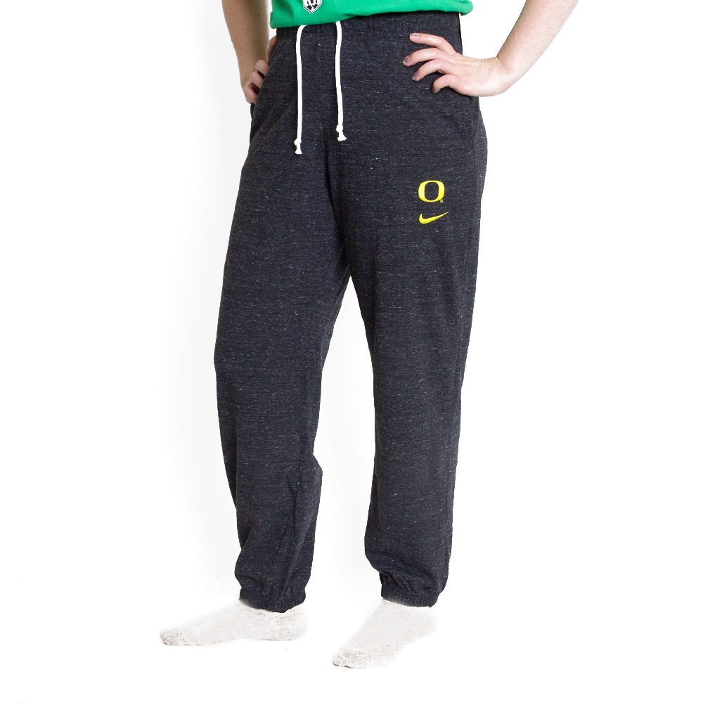 Women's Black Heather Nike Loose Fit Cotton Fleece Embroidery Yellow O  Jogger